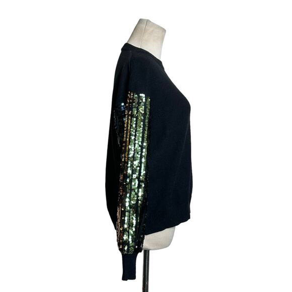 Racheal black crew neck long sequin sleeves sweater size Small - Picture 4 of 11